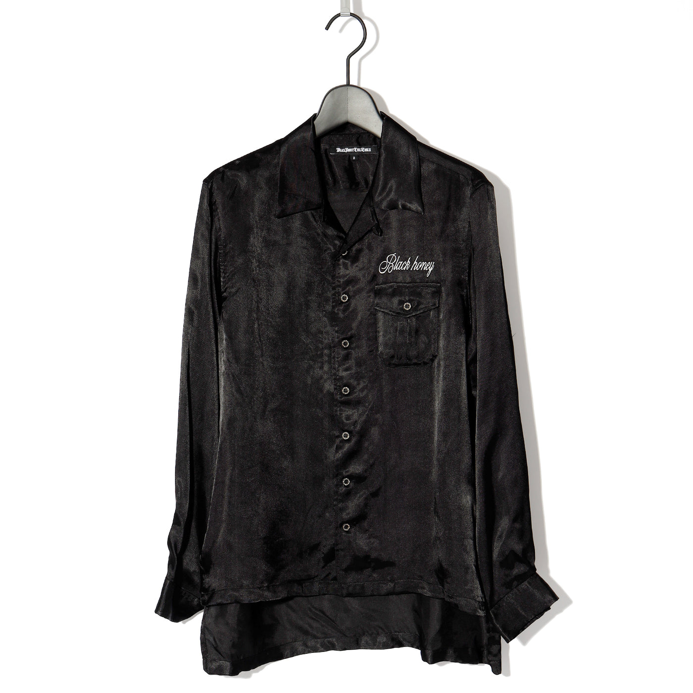 Black honey Rayon Satin L/S Shirt / BLACK