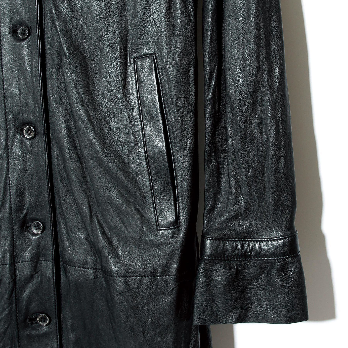 Leather Long Shirt Coat / BLACK
